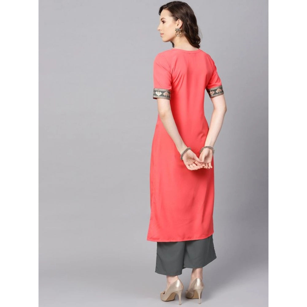 Amfyn Women's Casual Half Sleeve Floral Printed Crepe Kurti and Palazzo Set (Peach)