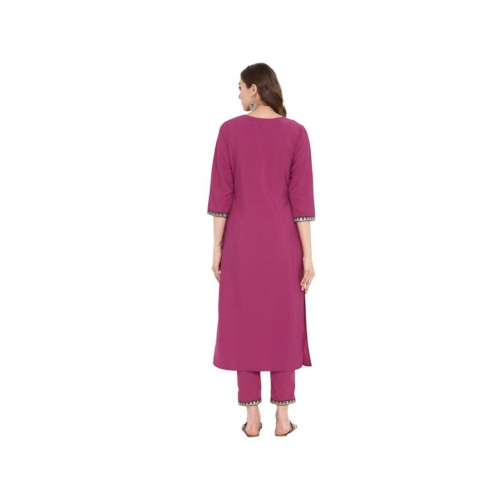 Amfyn Women's Casual 3-4Th Sleeve Solid Crepe Kurti And Pant Set (Pink)