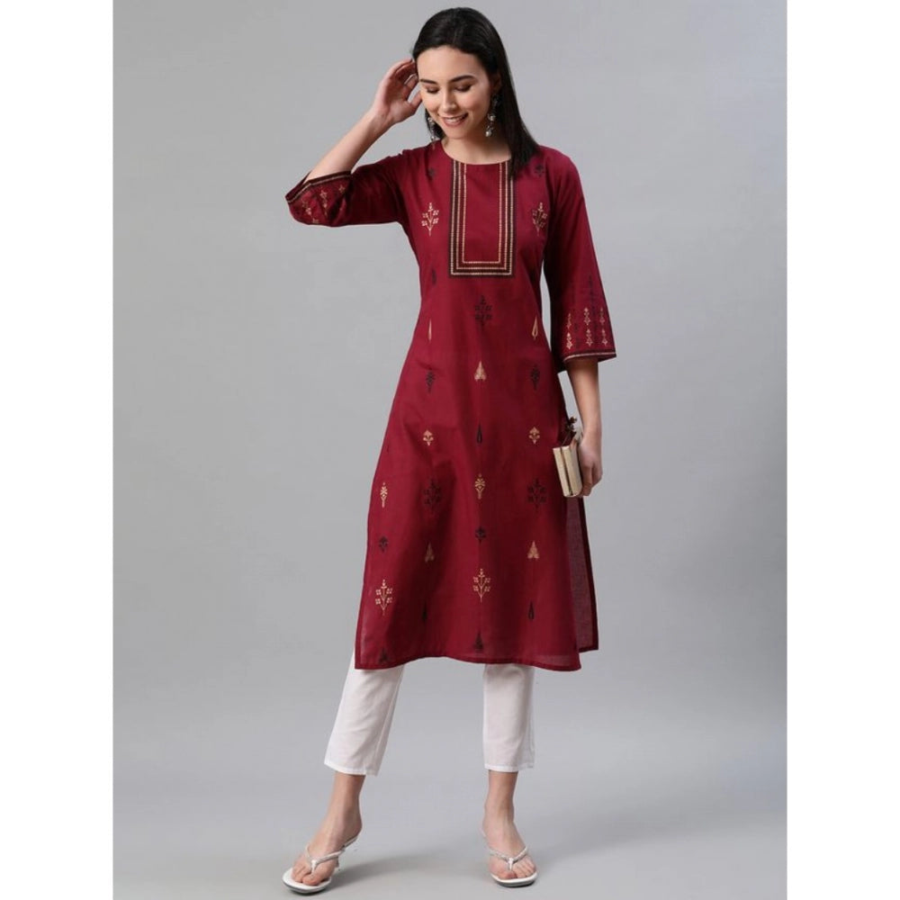 Amfyn Women's Casual 3-4Th Sleeve Ethnic Motifs Rayon Kurti And Pant Set (Red)