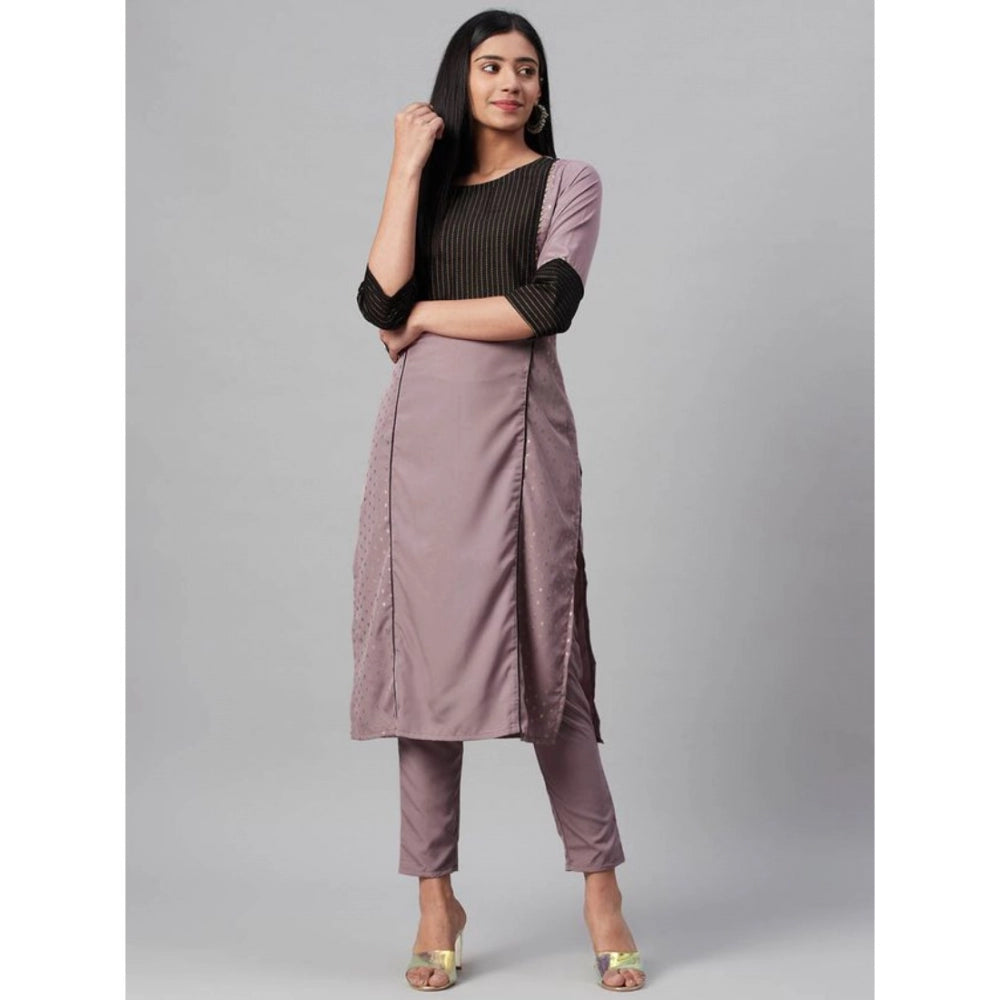Amfyn Women's Casual 3-4Th Sleeve Ethnic Motifs Crepe Kurti and Pant Set (Light Purple)
