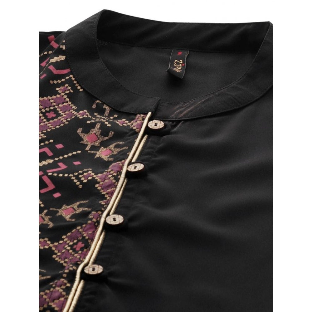 Amfyn Women's Casual 3-4Th Sleeve Geometric Crepe Kurti And Pant Set (Black)