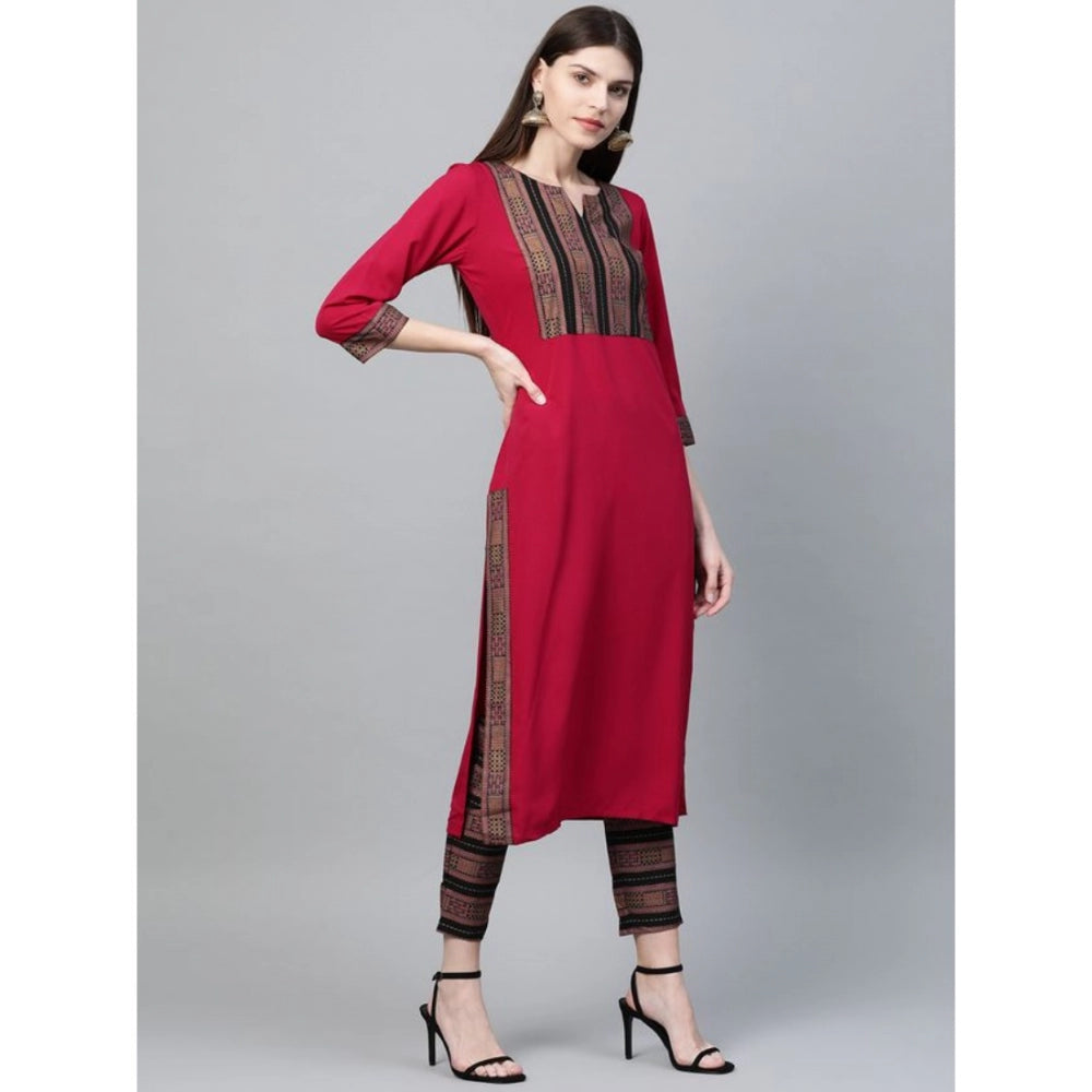 Amfyn Women's Casual 3-4Th Sleeve Geometric Crepe Kurti and Pant Set (Pink)