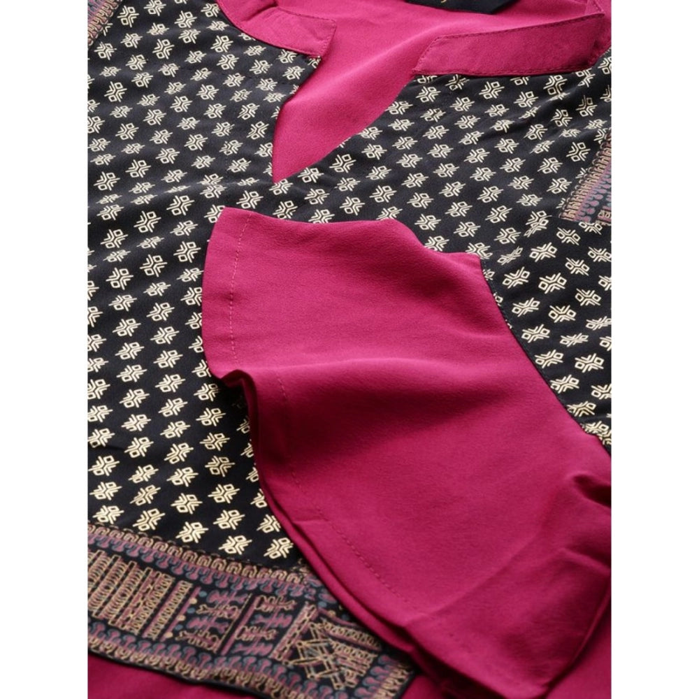 Amfyn Women's Casual 3-4Th Sleeve Foil Printed Crepe Kurti and Pant Set (Pink)