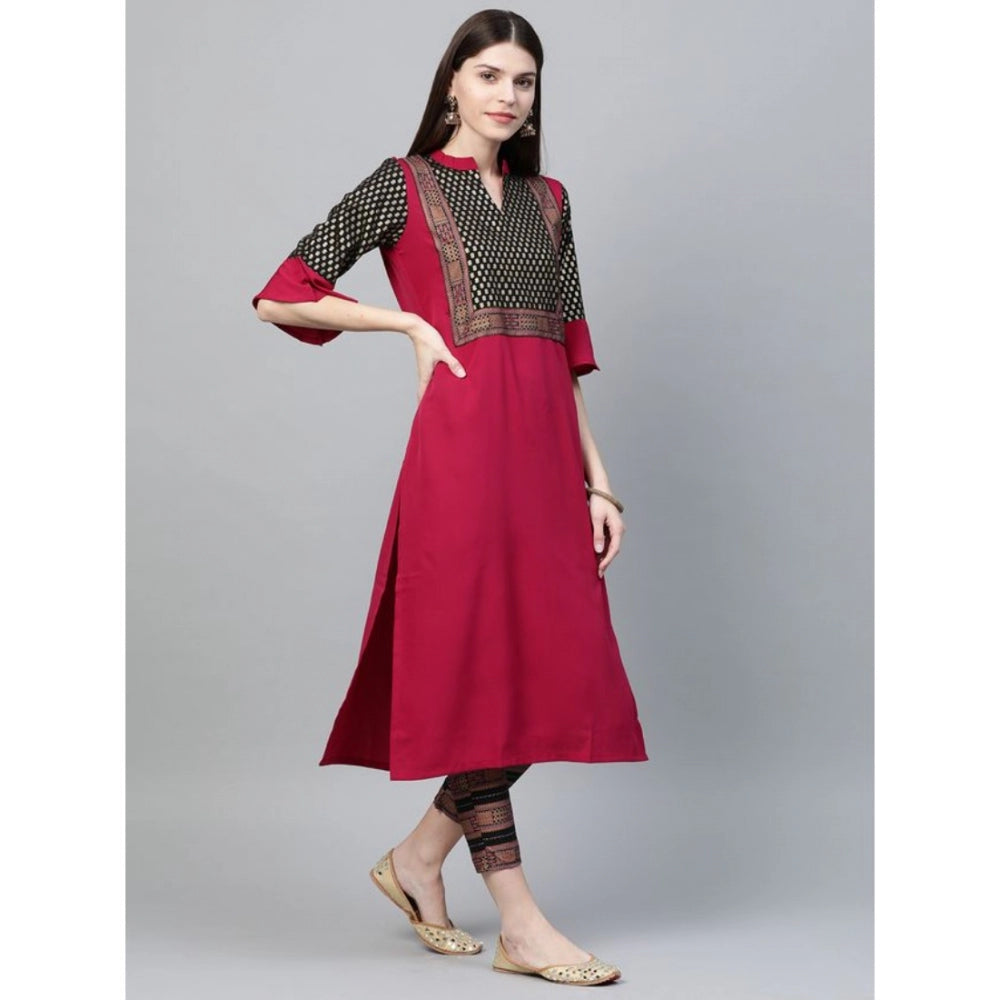 Amfyn Women's Casual 3-4Th Sleeve Foil Printed Crepe Kurti and Pant Set (Pink)