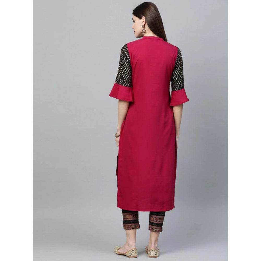 Amfyn Women's Casual 3-4Th Sleeve Foil Printed Crepe Kurti and Pant Set (Pink)
