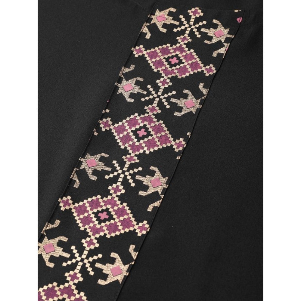 Amfyn Women's Casual 3-4Th Sleeve Solid Crepe Kurti And Pant Set (Black)
