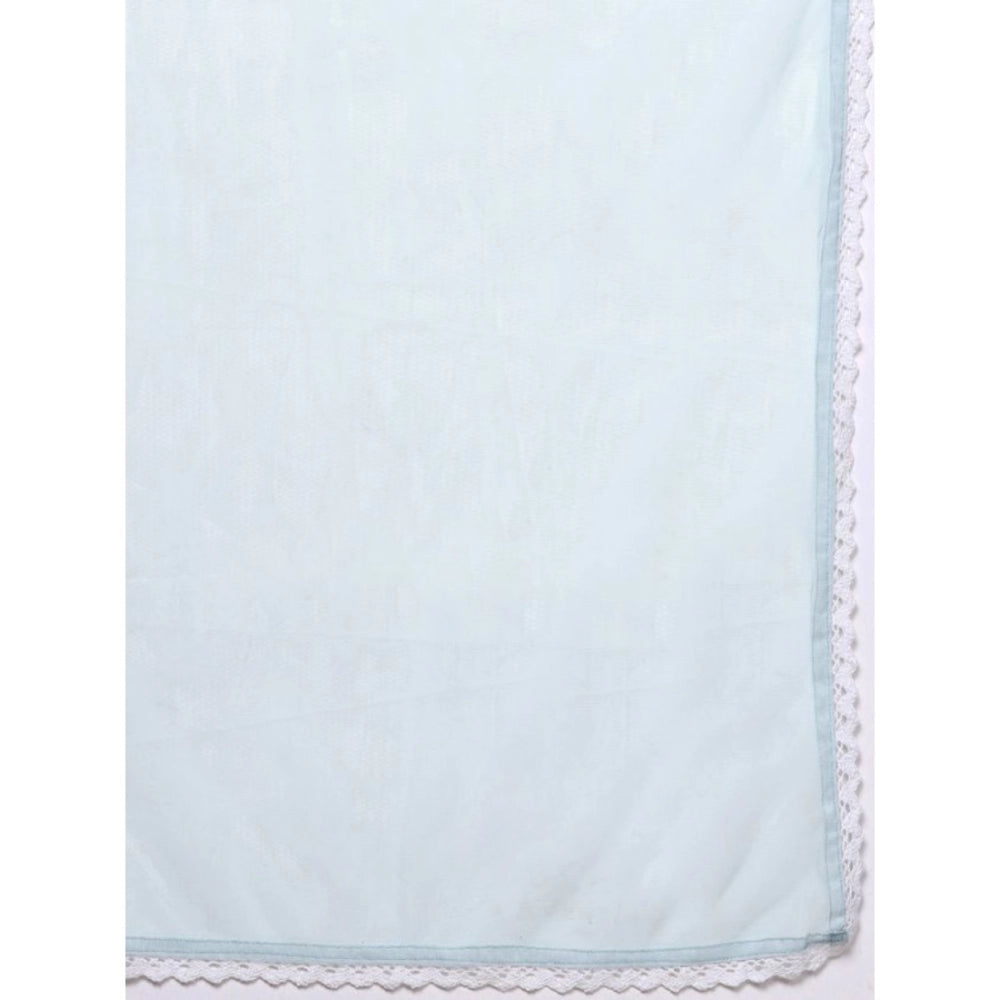 Amfyn Women's Casual 3-4Th Sleeve Floral Printed Chanderi Cotton Kurti Palazzo And Dupatta Set (Blue)