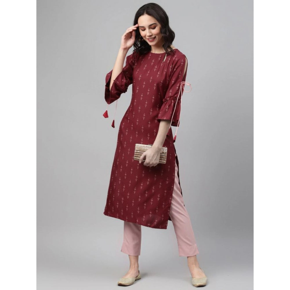 Amfyn Women's Casual 3-4Th Sleeve Ethnic Motifs Rayon Kurti And Pant Set (Maroon)