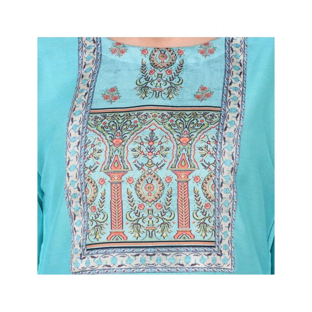 Amfyn Women's Casual 3-4Th Sleeve Floral Printed Poly Silk Kurti and Palazzo Set (Blue)