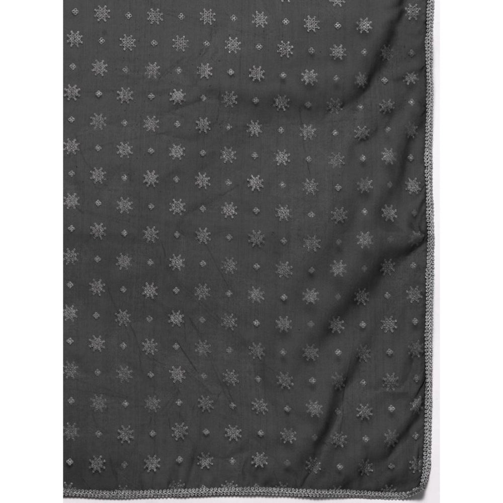 Amfyn Women's Casual Sleeveless Ethnic Motifs Crepe Kurti Sharara And Dupatta Set (Black)