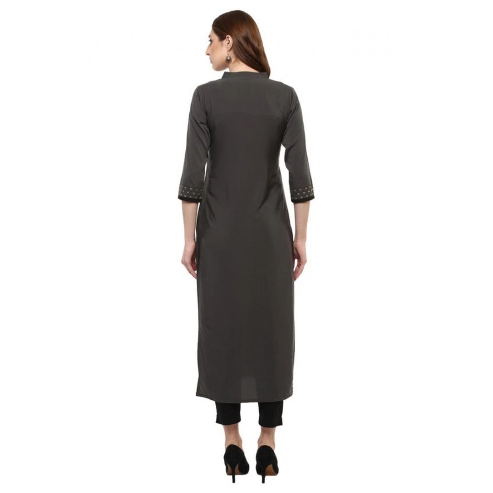 Amfyn Women's Casual 3-4Th Sleeve Solid Crepe Kurti (Grey)