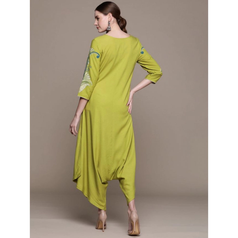 Amfyn Women's Casual 3-4Th Sleeve Peacock Mehandi Rayon Jumpsuit (Mehandi Green)