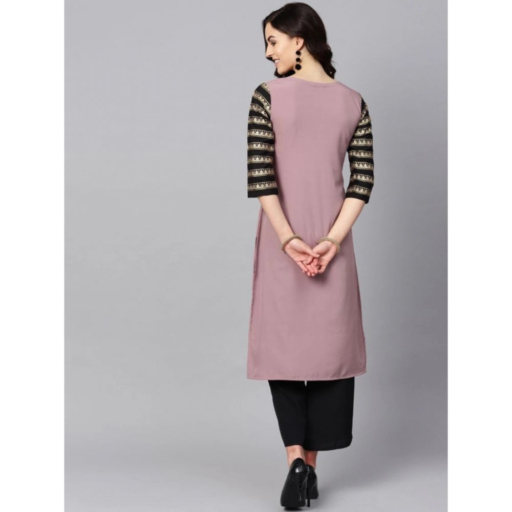 Amfyn Women's Casual 3-4Th Sleeve Floral Printed Crepe Kurti and Palazzo Set (Purple)