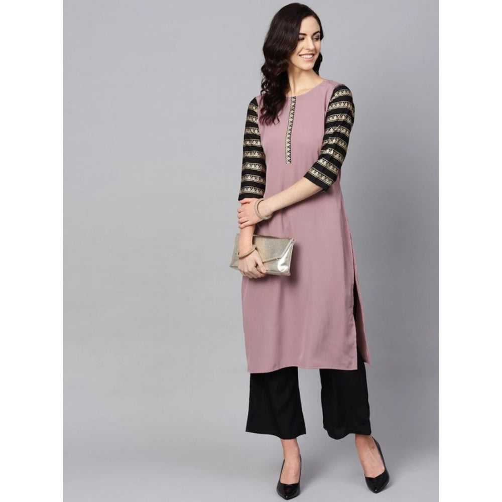 Amfyn Women's Casual 3-4Th Sleeve Floral Printed Crepe Kurti and Palazzo Set (Purple)