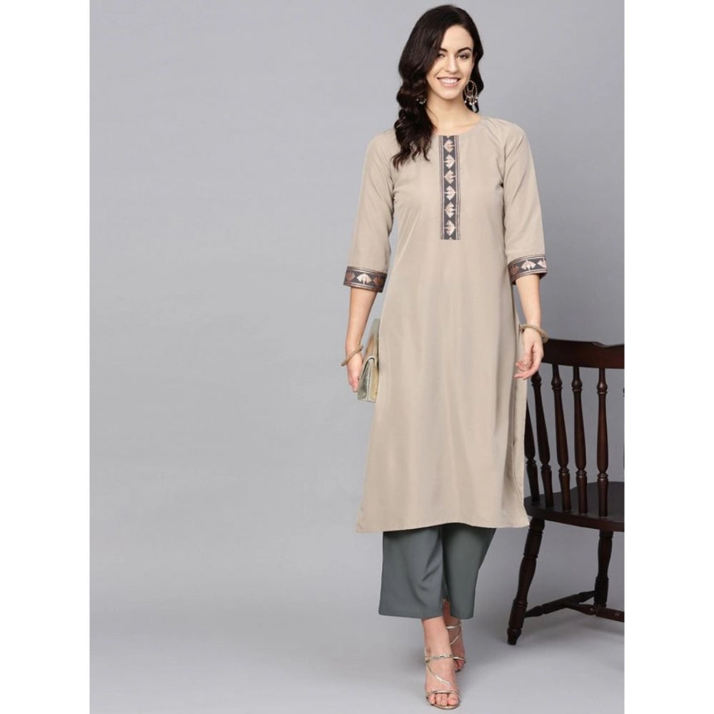 Amfyn Women's Casual 3-4Th Sleeve Floral Printed Crepe Kurti and Palazzo Set (Beige)