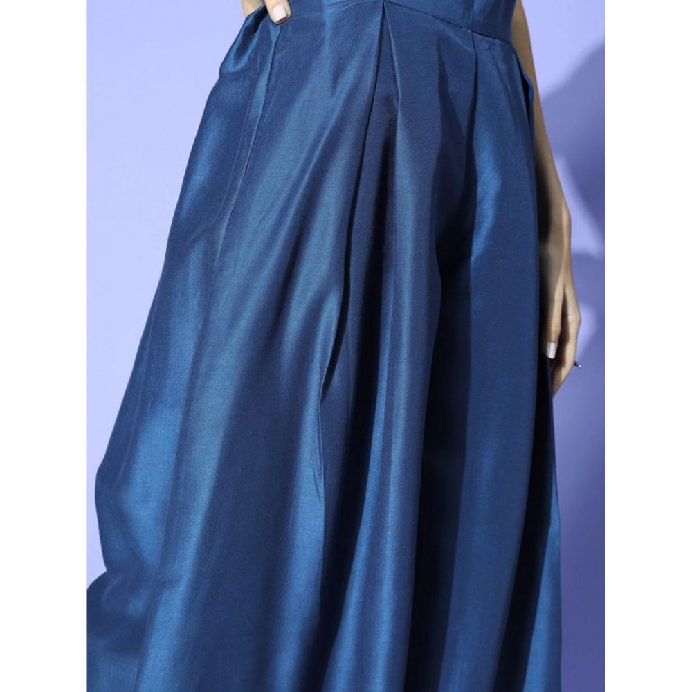 Amfyn Women's Casual 3-4Th Sleeve Floral Printed Chinon Kurti And Palazzo Set (Blue)