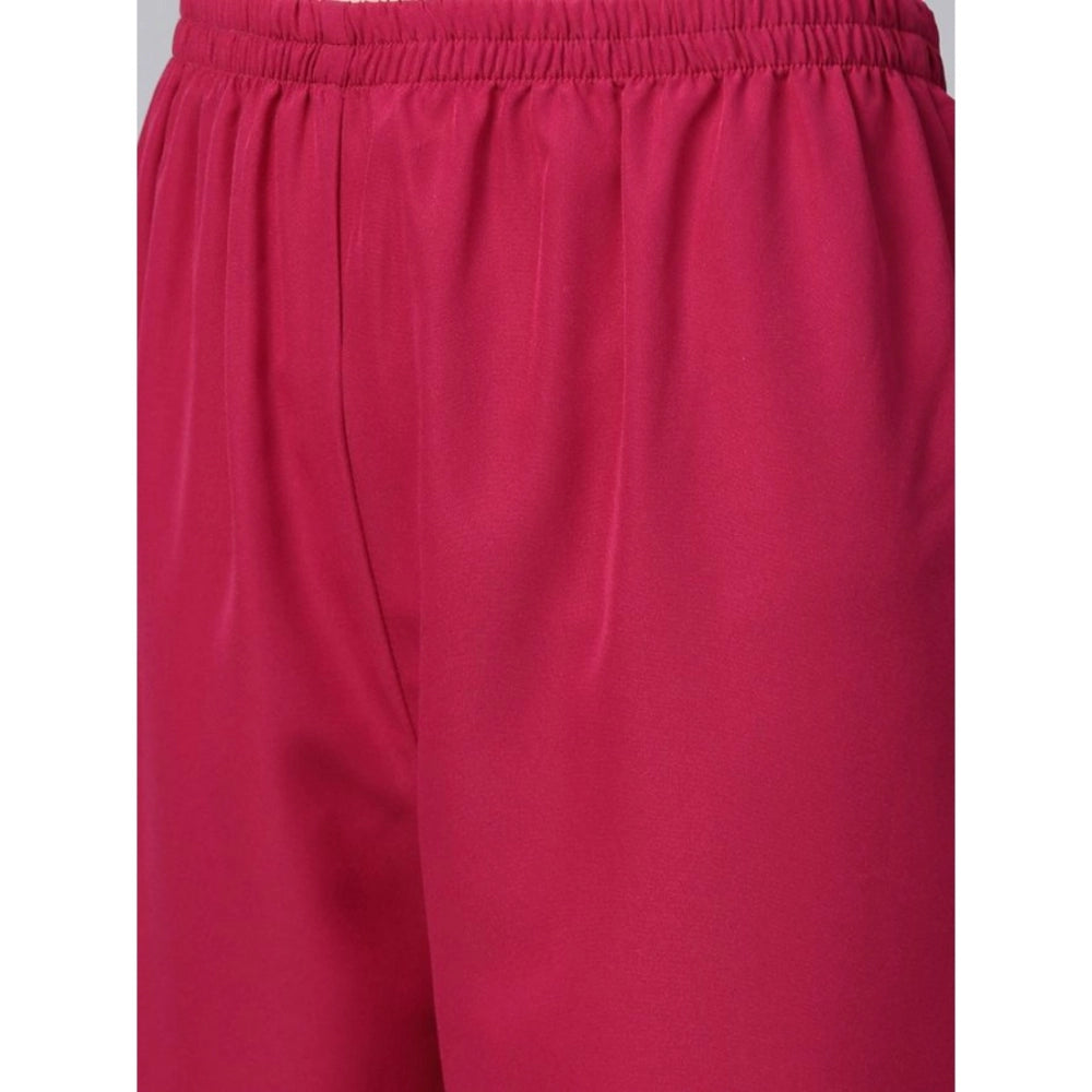 Amfyn Women's Casual Sleeveless Floral Printed Crepe Kurti and Palazzo Set (Pink)