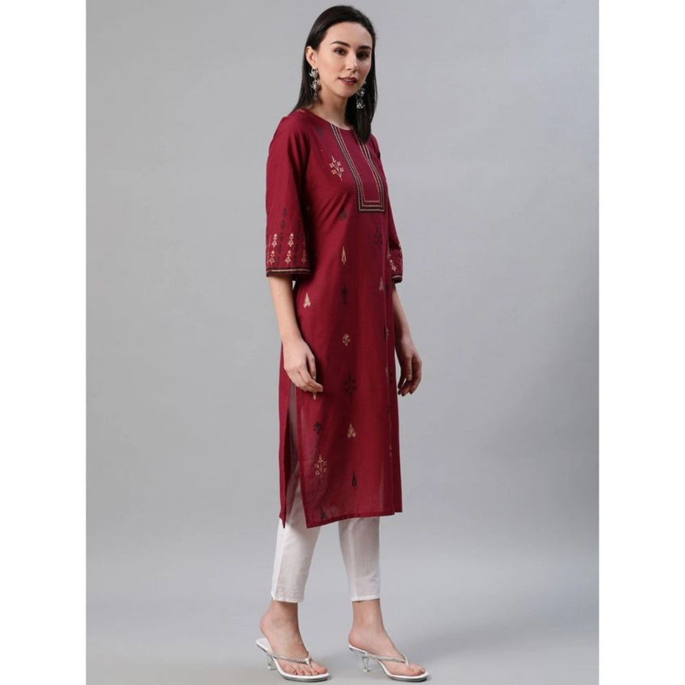 Amfyn Women's Casual 3-4Th Sleeve Ethnic Motifs Rayon Kurti And Pant Set (Red)