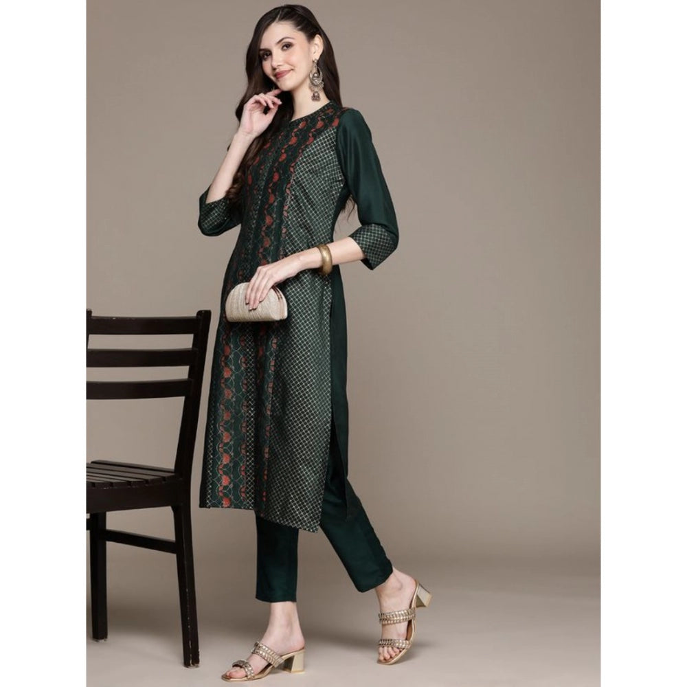 Amfyn Women's Casual 3-4Th Sleeve Traditional Crepe Kurti And Pant Set (Green)