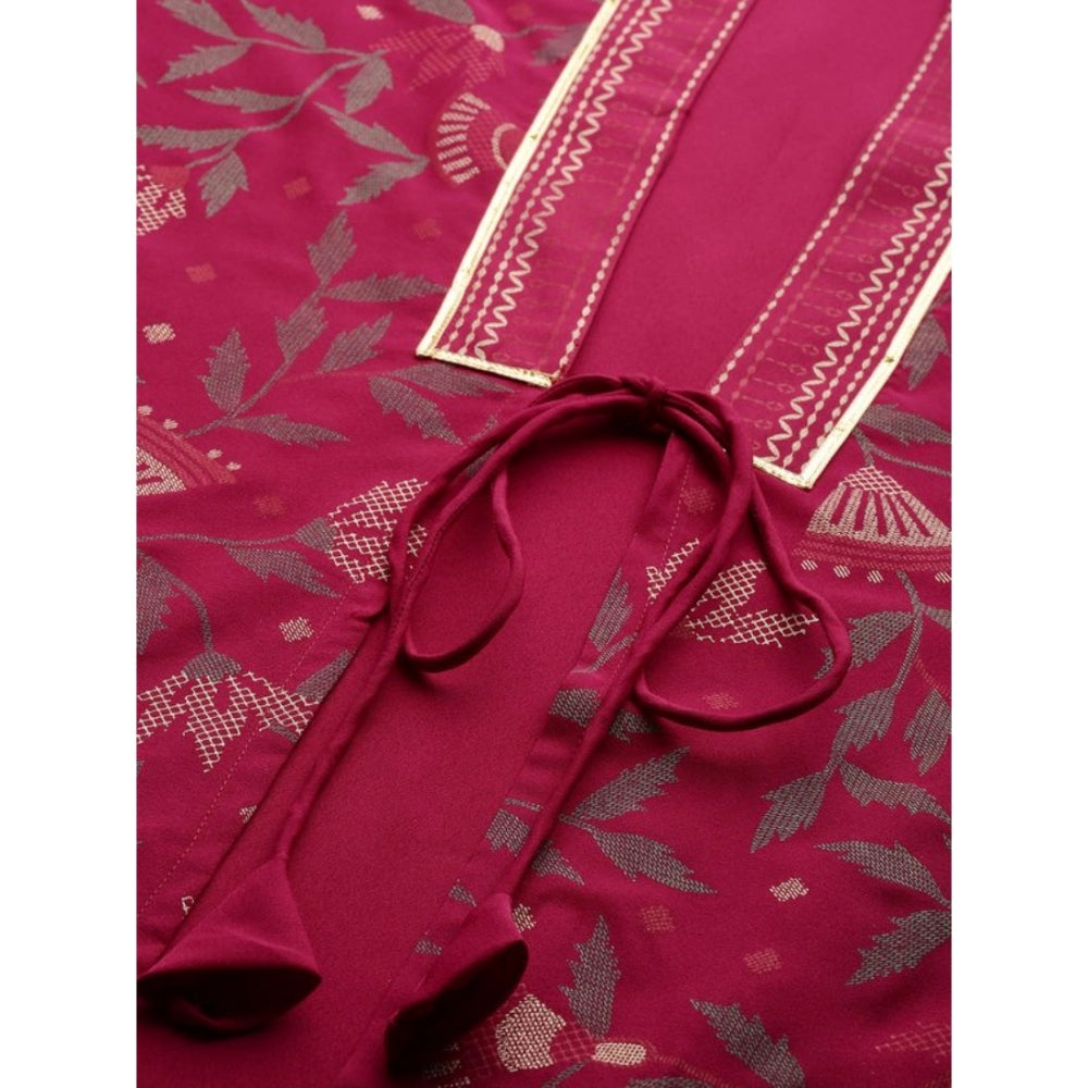 Amfyn Women's Casual Half Sleeve Floral Printed Crepe Kurti And Pant Set (Pink)