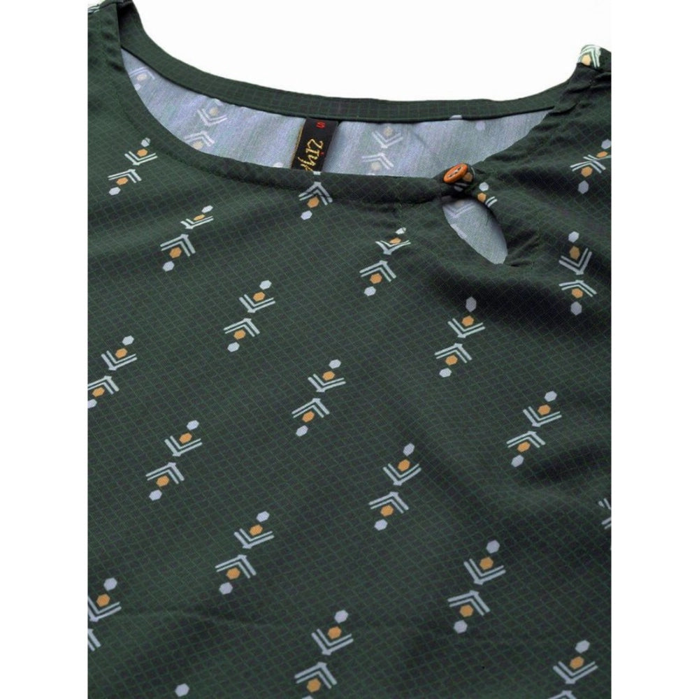 Amfyn Women's Casual 3-4Th Sleeve Ethnic Motifs Rayon Kurti And Pant Set (Bottle Green)