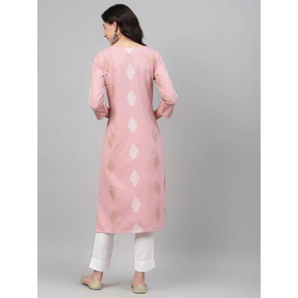Amfyn Women's Casual 3-4Th Sleeve Ethnic Motifs Rayon Kurti And Pant Set (Pink)