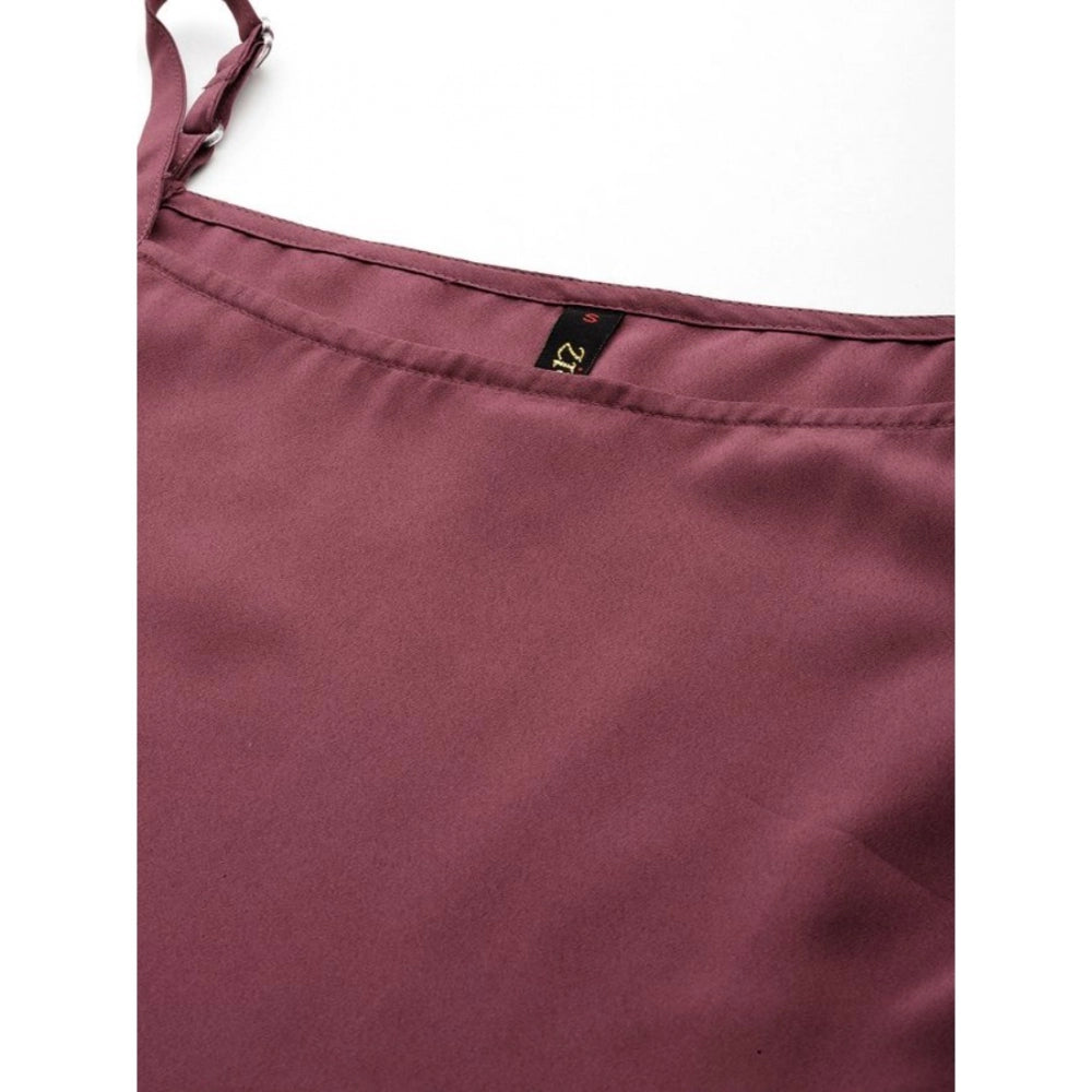 Amfyn Women's Casual Sleeveless Ethnic Motifs Crepe Kurti Sharara And Dupatta Set (Brown)