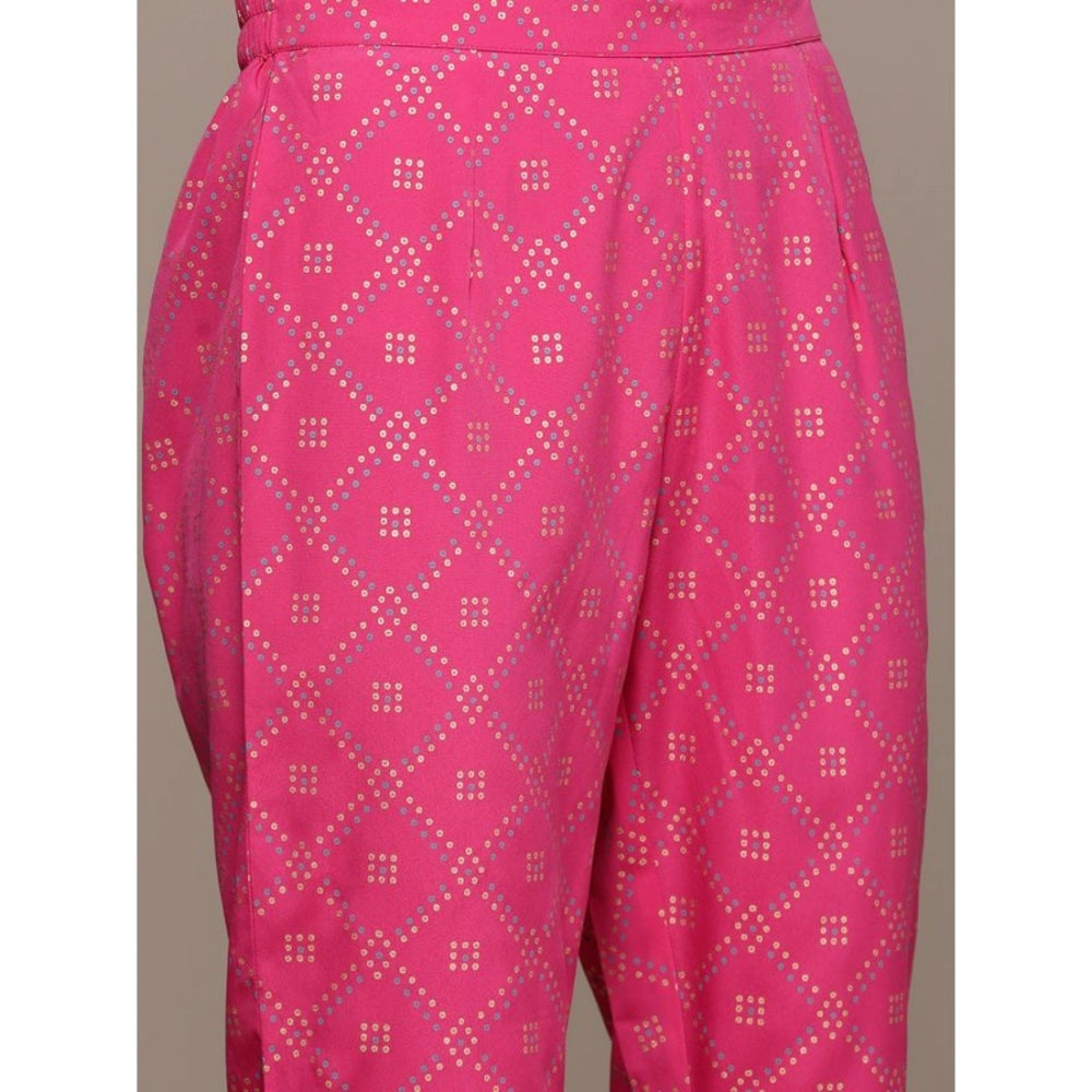 Amfyn Women's Casual 3-4Th Sleeve Ethnic Motifs Crepe Kurti Pant And Dupatta Set (Pink)