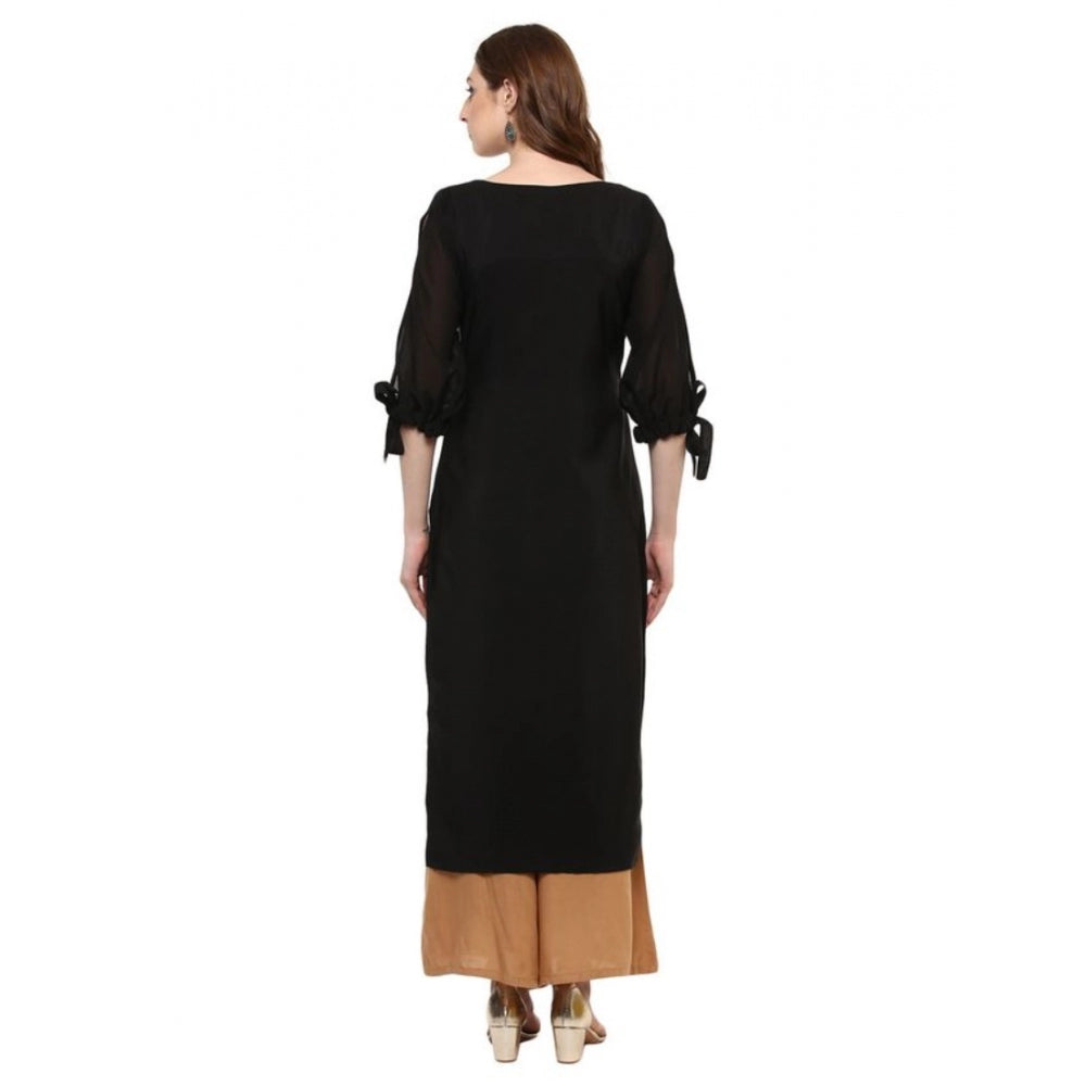 Amfyn Women's Casual 3-4Th Sleeve Solid Crepe Kurti (Black)