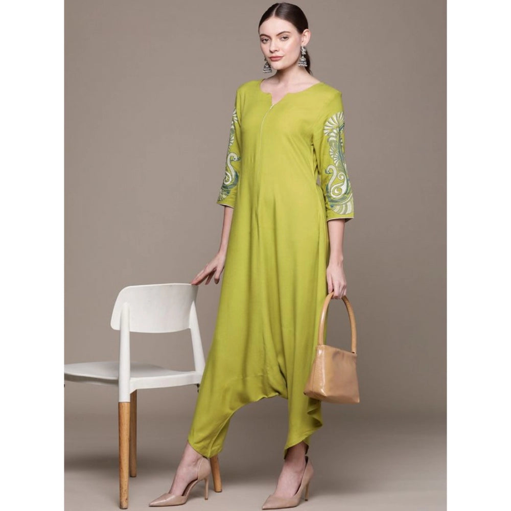 Amfyn Women's Casual 3-4Th Sleeve Peacock Mehandi Rayon Jumpsuit (Mehandi Green)