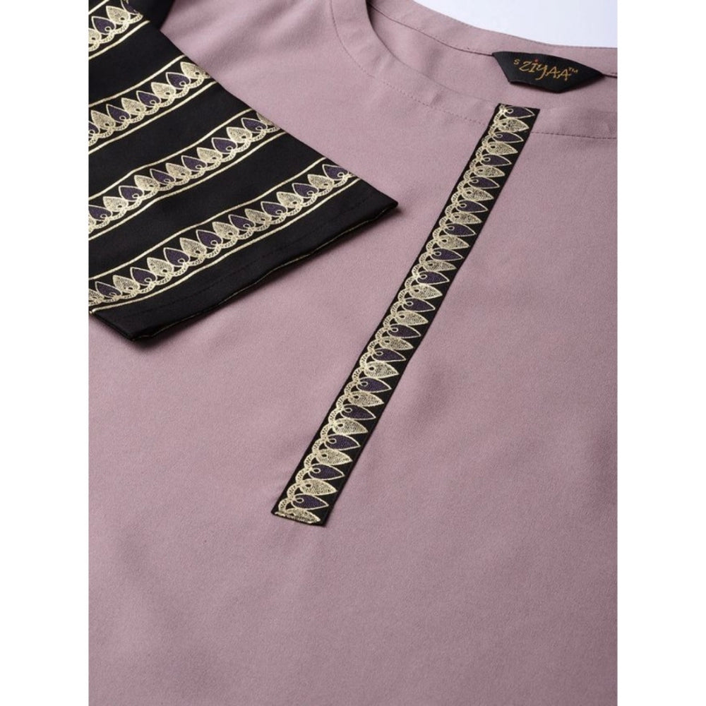 Amfyn Women's Casual 3-4Th Sleeve Floral Printed Crepe Kurti and Palazzo Set (Purple)