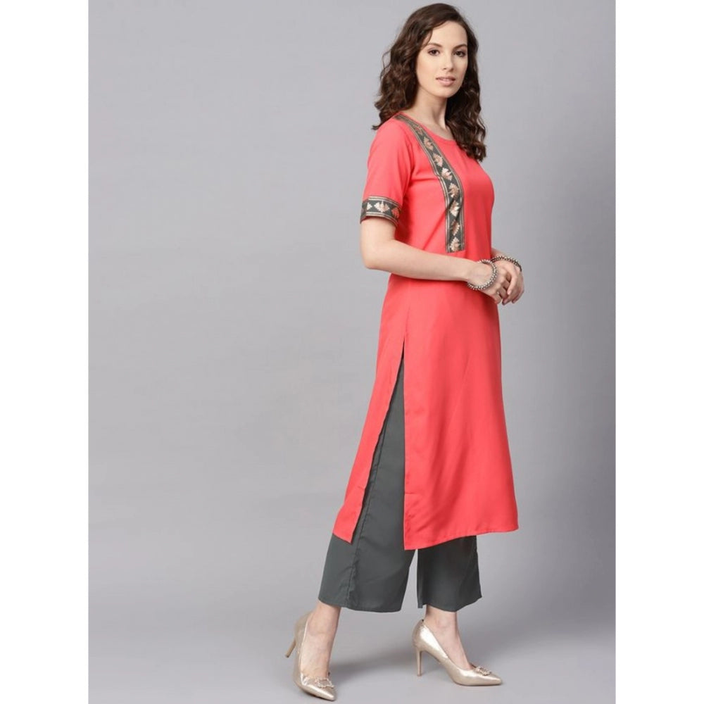Amfyn Women's Casual Half Sleeve Floral Printed Crepe Kurti and Palazzo Set (Peach)