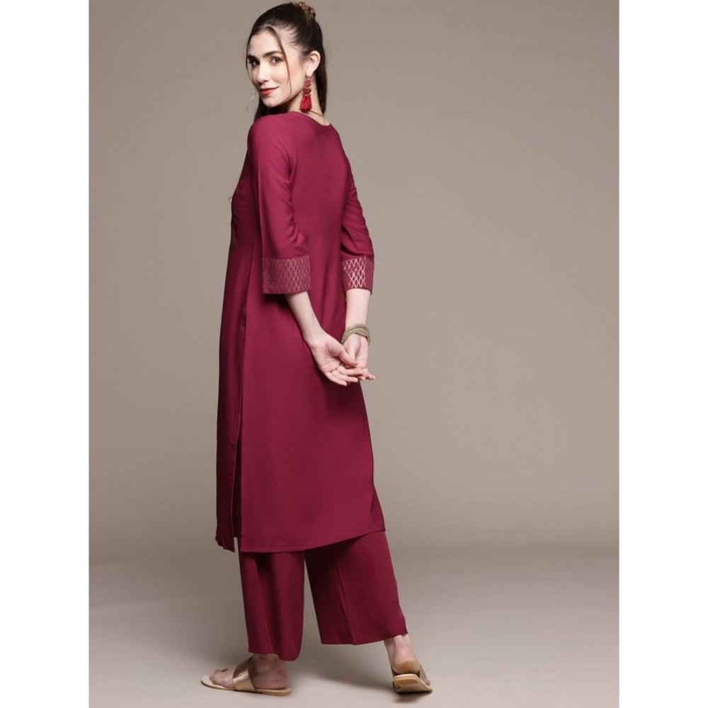 Amfyn Women's Casual 3-4Th Sleeve Floral Printed Crepe Kurti And Palazzo Set (Dark Pink)