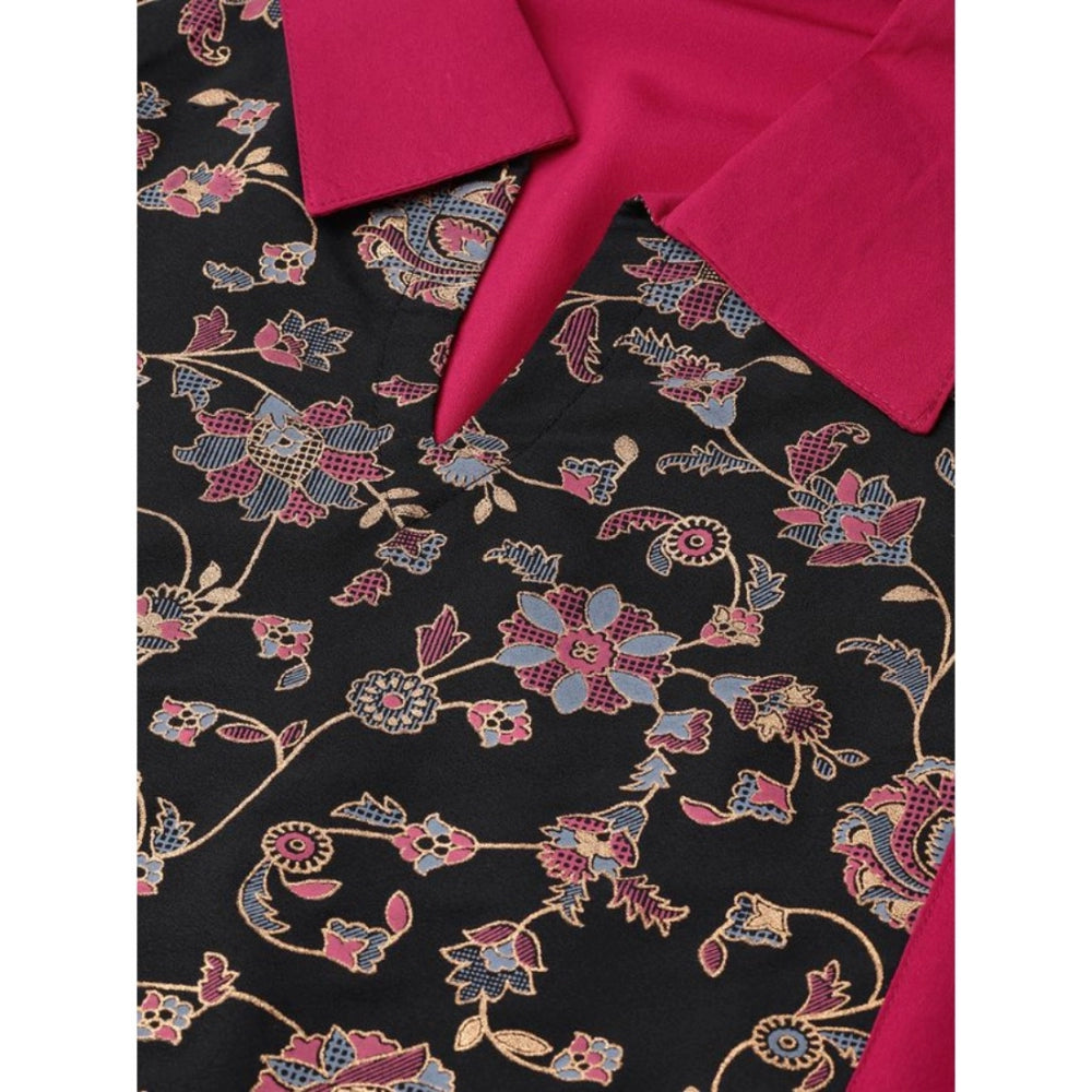 Amfyn Women's Casual Sleeveless Floral Printed Crepe Kurti and Palazzo Set (Pink)