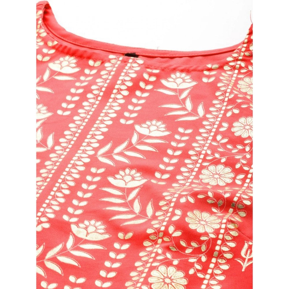 Amfyn Women's Casual 3-4Th Sleeve Floral Printed Rayon Kurti and Palazzo Set (Orange)