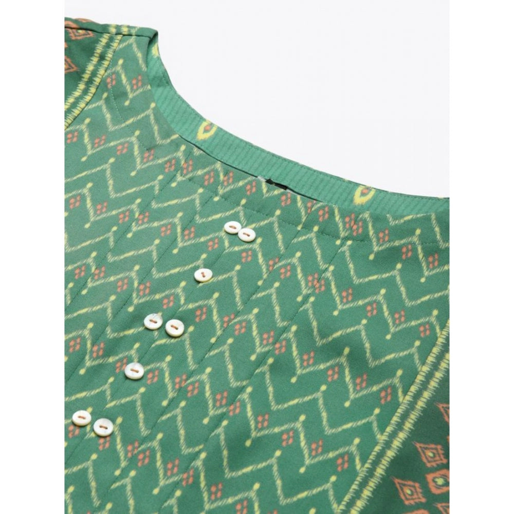 Amfyn Women's Casual Half Sleeve Geometric Rayon Kurti And Palazzo Set (Green)