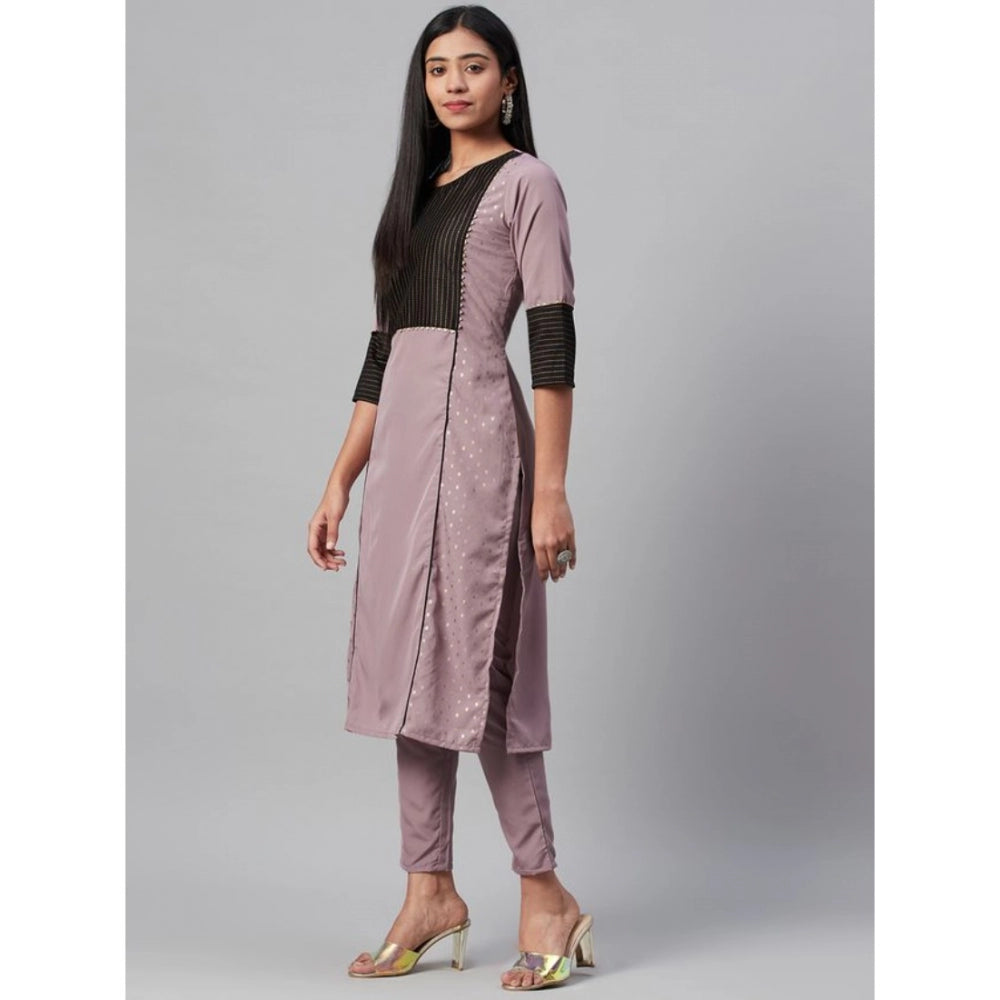 Amfyn Women's Casual 3-4Th Sleeve Ethnic Motifs Crepe Kurti and Pant Set (Light Purple)