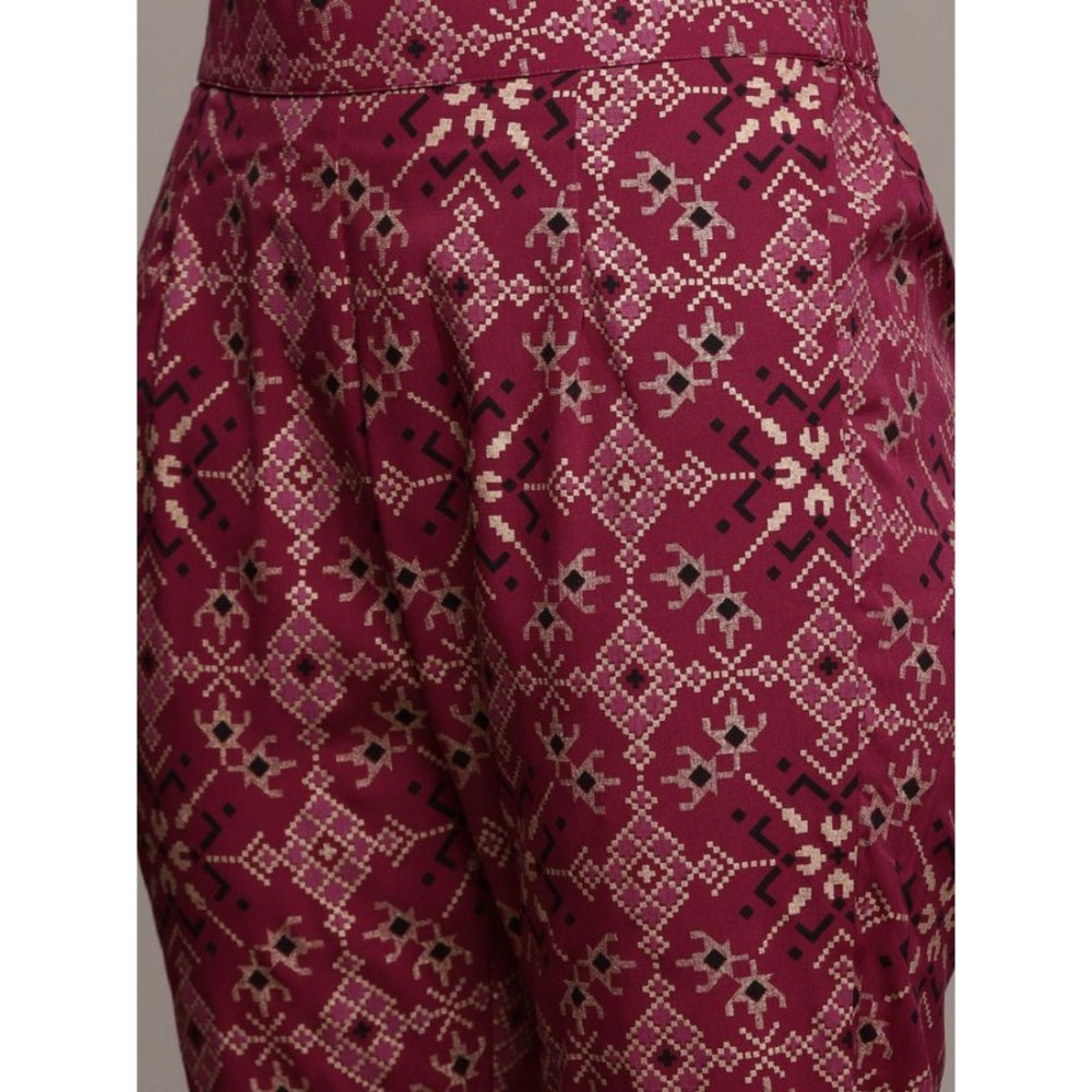Amfyn Women's Casual 3-4Th Sleeve Geometric Crepe Kurti and Pant Set (Maroon)