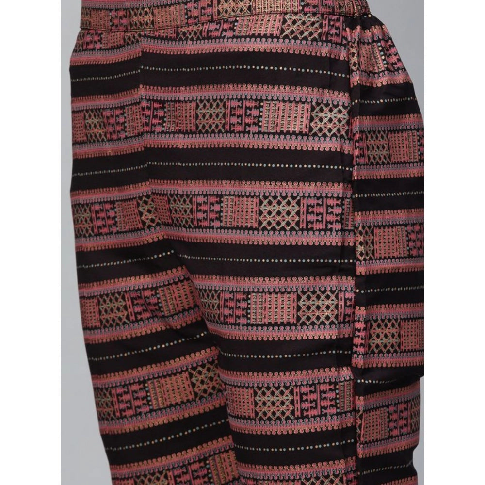 Amfyn Women's Casual Sleeveless Foil Printed Crepe Kurti and Pant Set (Pink)