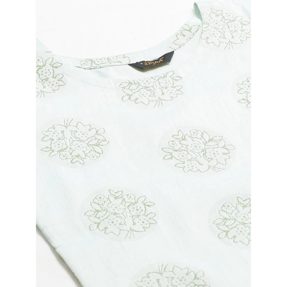 Amfyn Women's Casual 3-4Th Sleeve Floral Printed Poly Silk Kurti and Pant Set (Green)
