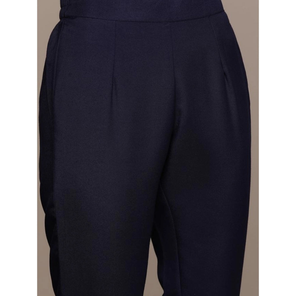 Amfyn Women's Casual 3-4Th Sleeve Floral Printed Rayon Kurti And Pant Set (Navy Blue)