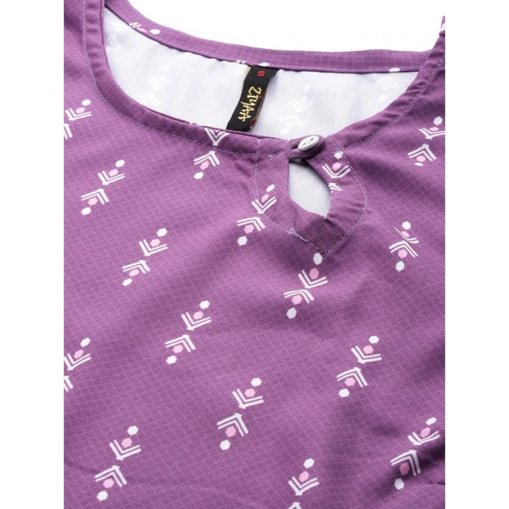 Amfyn Women's Casual 3-4Th Sleeve Ethnic Motifs Rayon Kurti And Pant Set (Lavender)