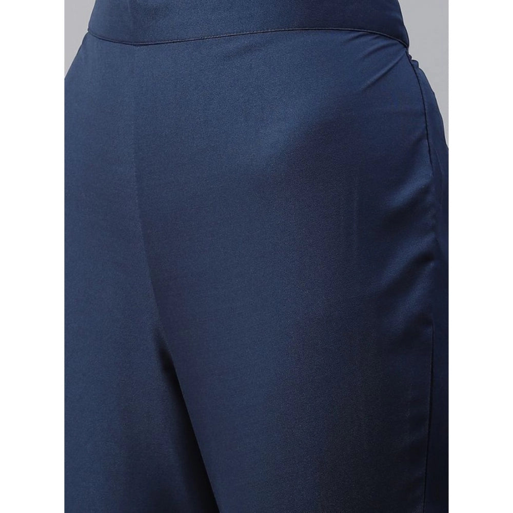 Amfyn Women's Casual 3-4Th Sleeve Floral Printed Rayon Kurti And Pant Set (Navy Blue)