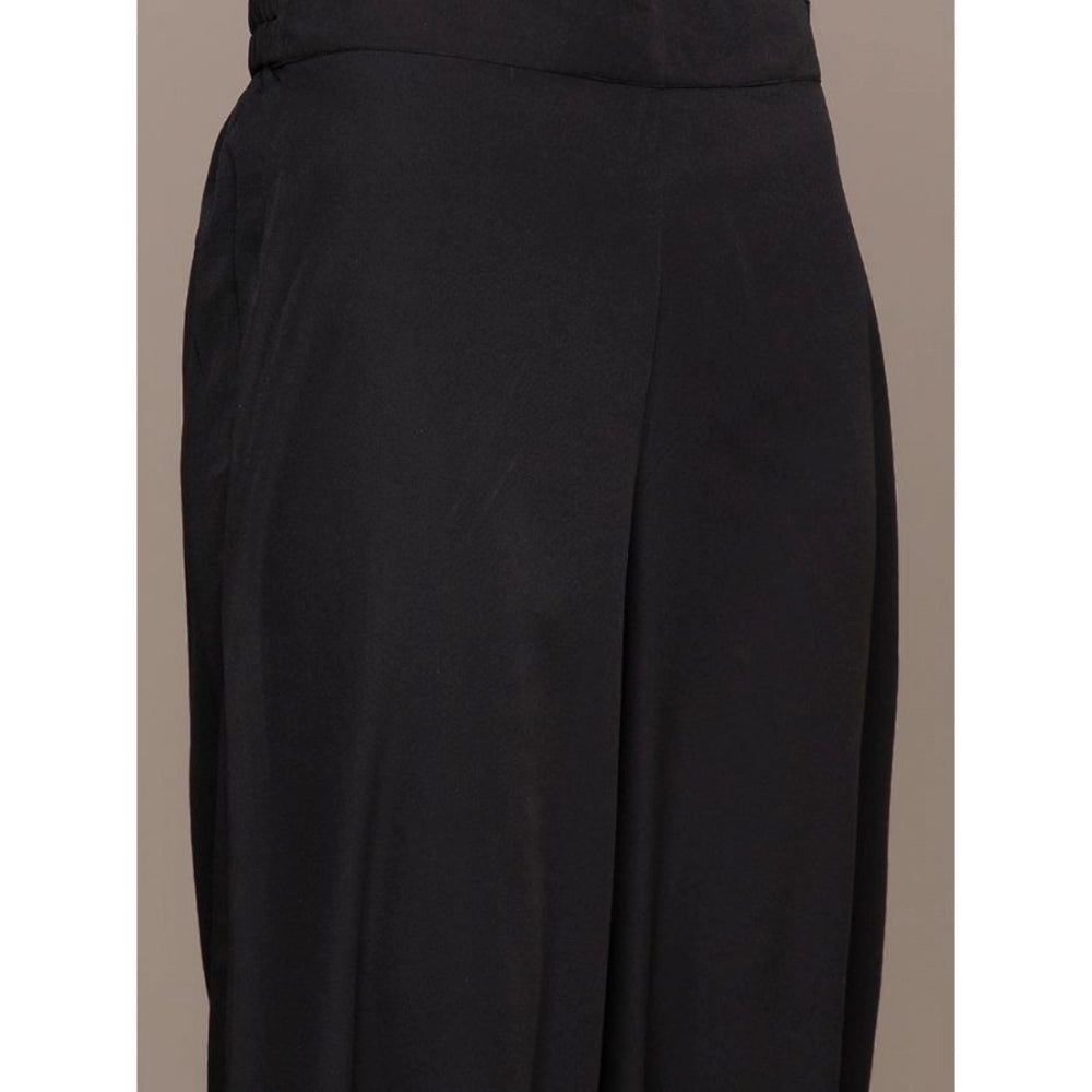 Amfyn Women's Casual 3-4Th Sleeve Ethnic Motifs Crepe Kurti Palazzo And Dupatta Set (Black)