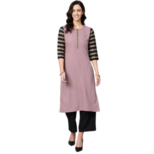 Amfyn Women's Casual 3-4Th Sleeve Floral Printed Crepe Kurti and Palazzo Set (Purple)