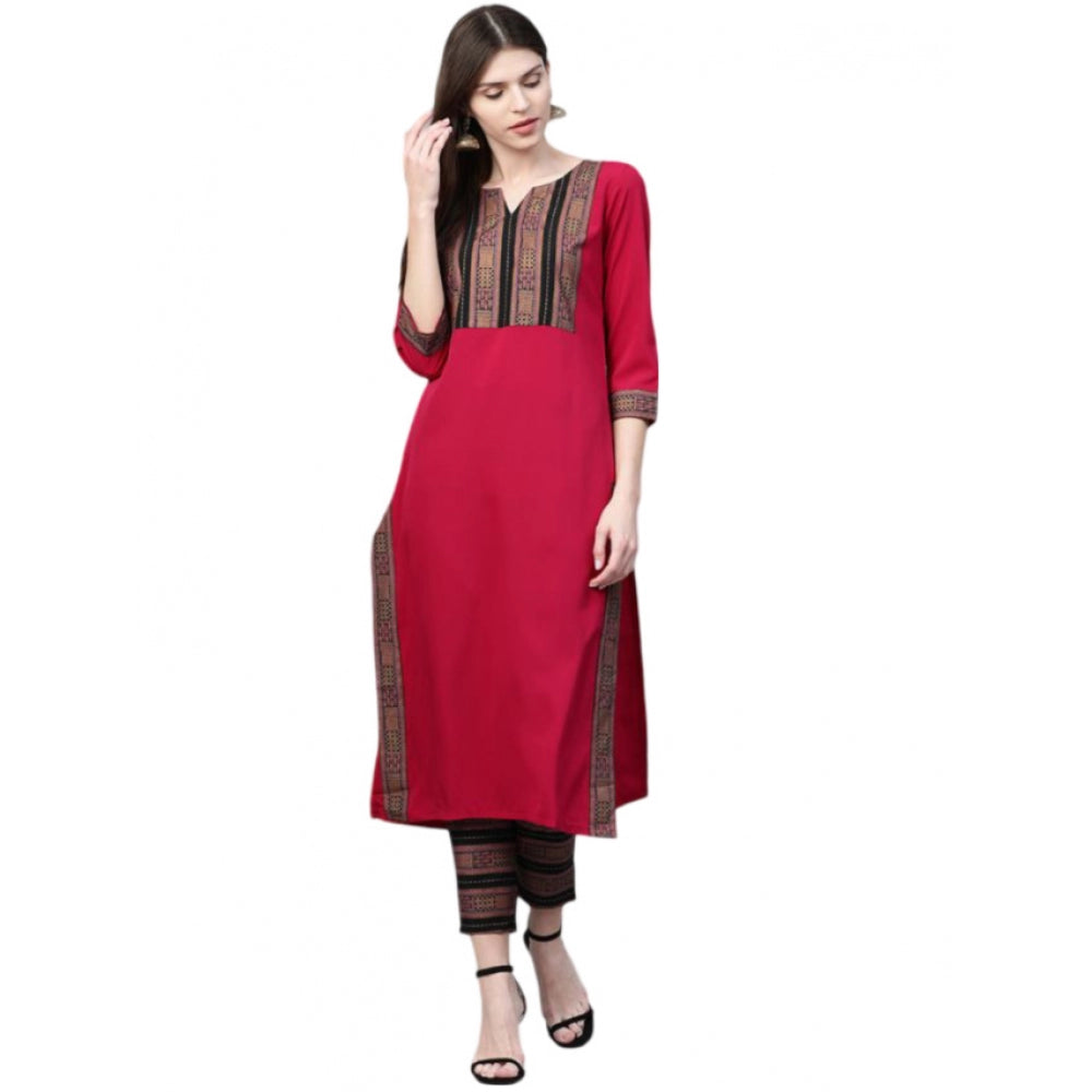 Amfyn Women's Casual 3-4Th Sleeve Geometric Crepe Kurti and Pant Set (Pink)
