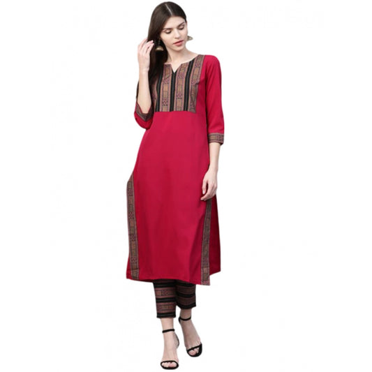 Amfyn Women's Casual 3-4Th Sleeve Geometric Crepe Kurti and Pant Set (Pink)