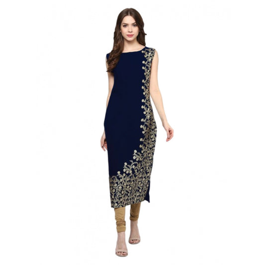 Amfyn Women's Casual Sleeveless Floral Printed Crepe Kurti (Blue)