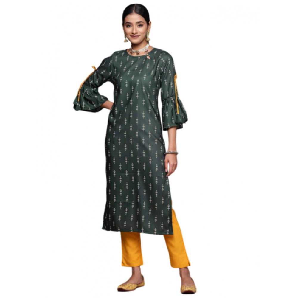 Amfyn Women's Casual 3-4Th Sleeve Ethnic Motifs Rayon Kurti And Pant Set (Bottle Green)