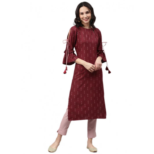 Amfyn Women's Casual 3-4Th Sleeve Ethnic Motifs Rayon Kurti And Pant Set (Maroon)